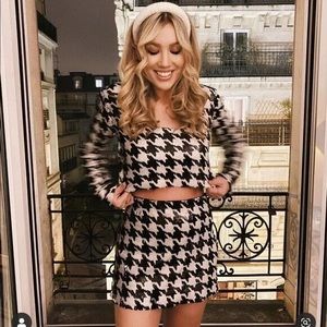 Zara High Waist Sequin Houndstooth Mini Skirt
